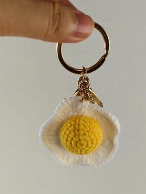 Handmade Amigurumi Crochet Fried Egg Keychain and Bag Charm